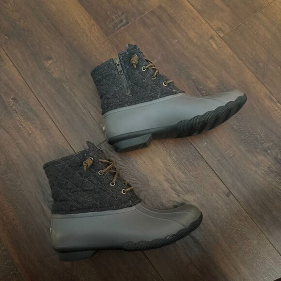 Sperry Saltwater Rain Duck Boots Womens Gray Rubber Quilted Wool - Picture 4 of 6